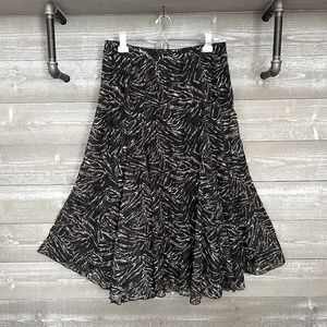 Coldwater Creek | Petite M Flowy Lace Overlay Black Brown White Patterned Skirt